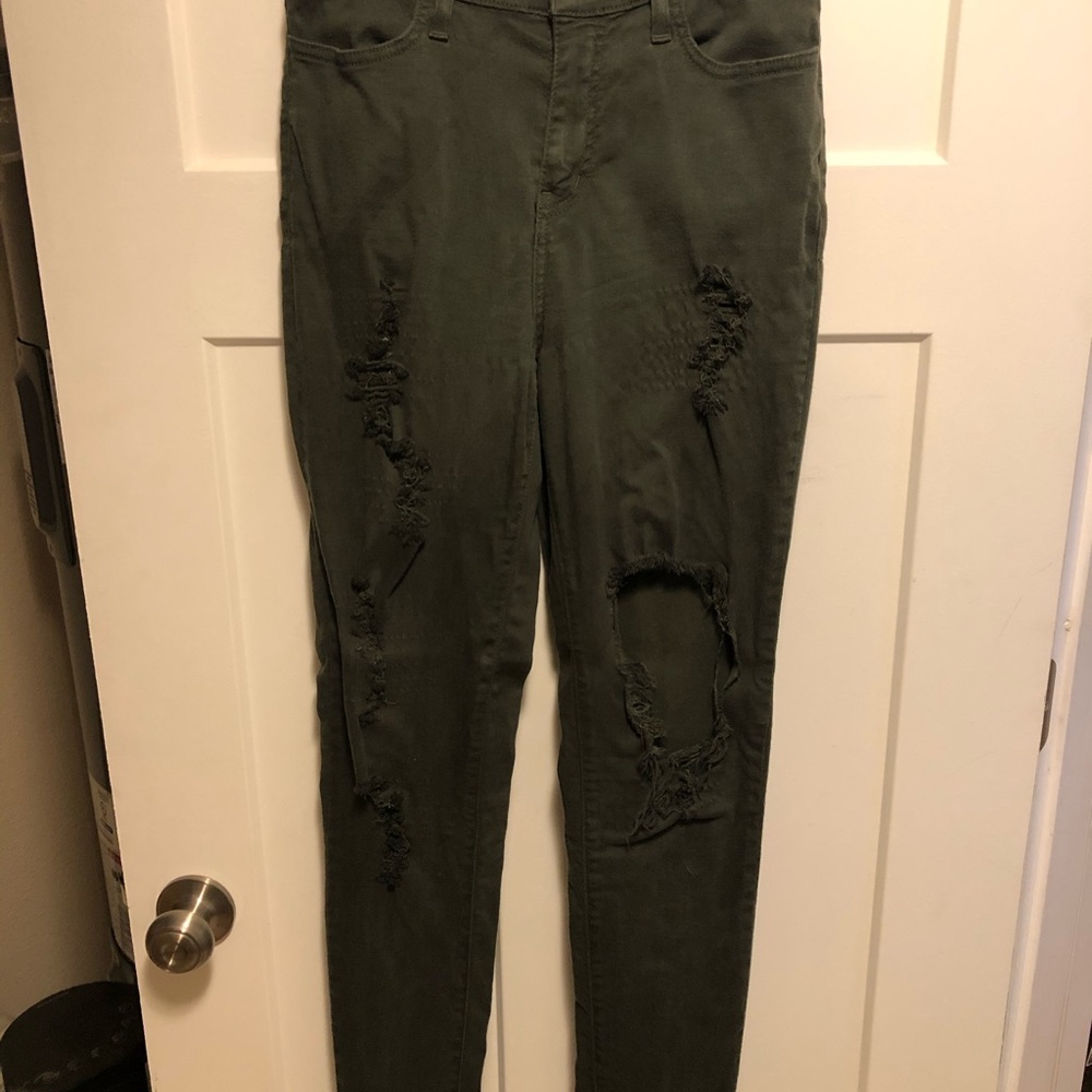 Fashion Nova Glistening Jeans in Olive